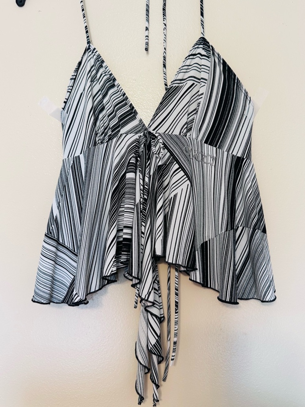 Black and White Striped Tie-Front Halter Camisole